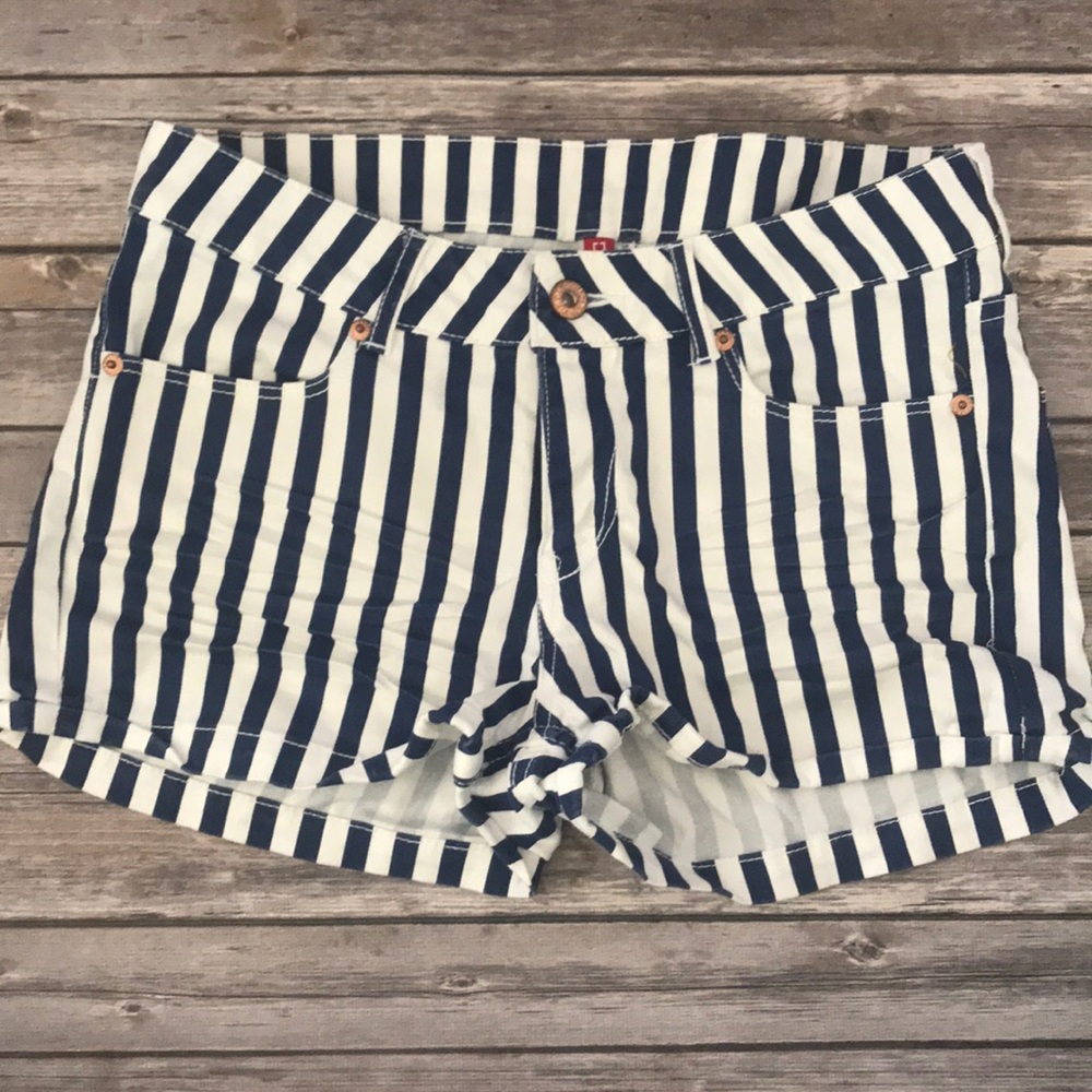 Navy Blue and White Striped Shorts